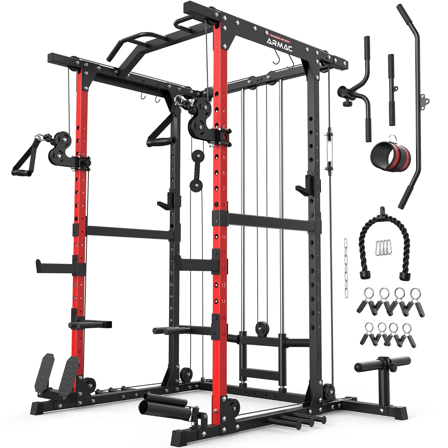 

Power Cage,Power Rack with LAT Pulldown,Multi-Function Training Attachments for Home Gym Fitnees Equipment,1500LBS, Customized