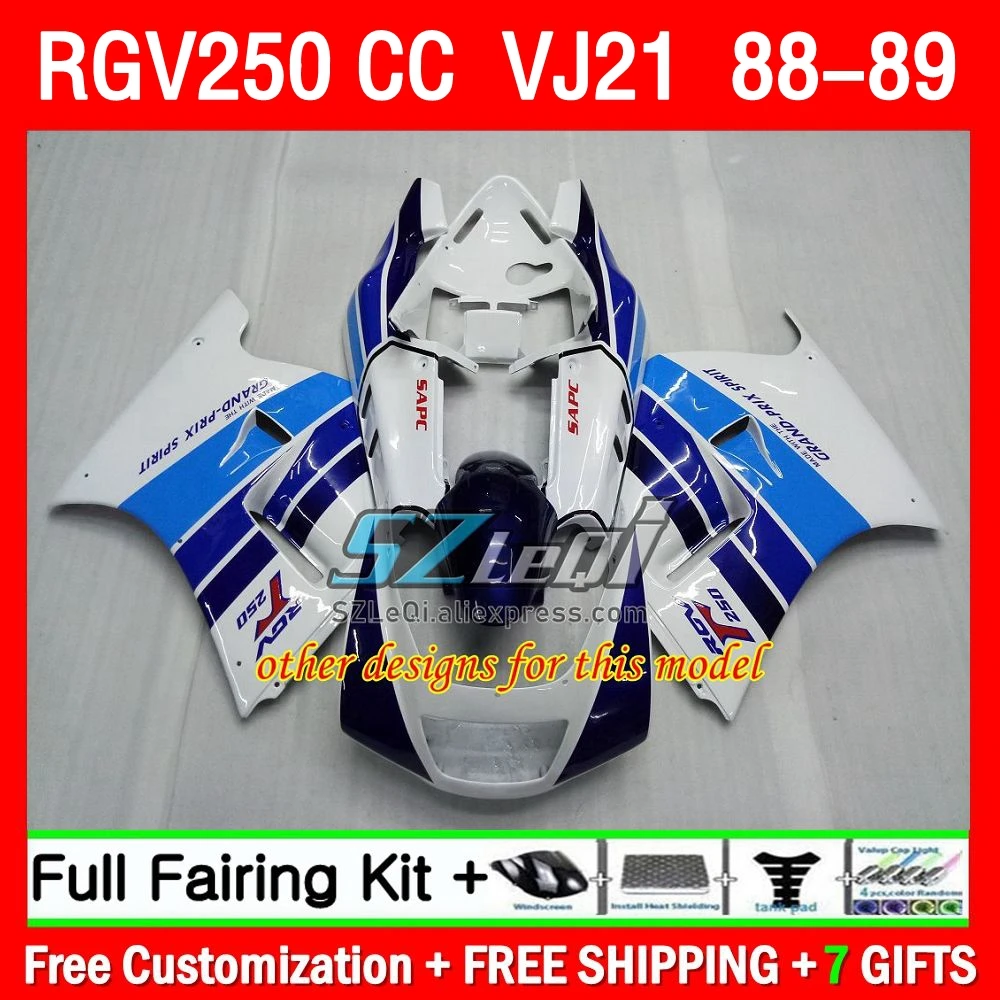 هدية لسوزوكي RGV250 SAPC VJ21 VJ 21 هيكل السيارة 61Q1.55 RGVT-250 RGV 250 CC RGV-250 RGVT250 1988 1989 أزرق أبيض 88 89 جسم