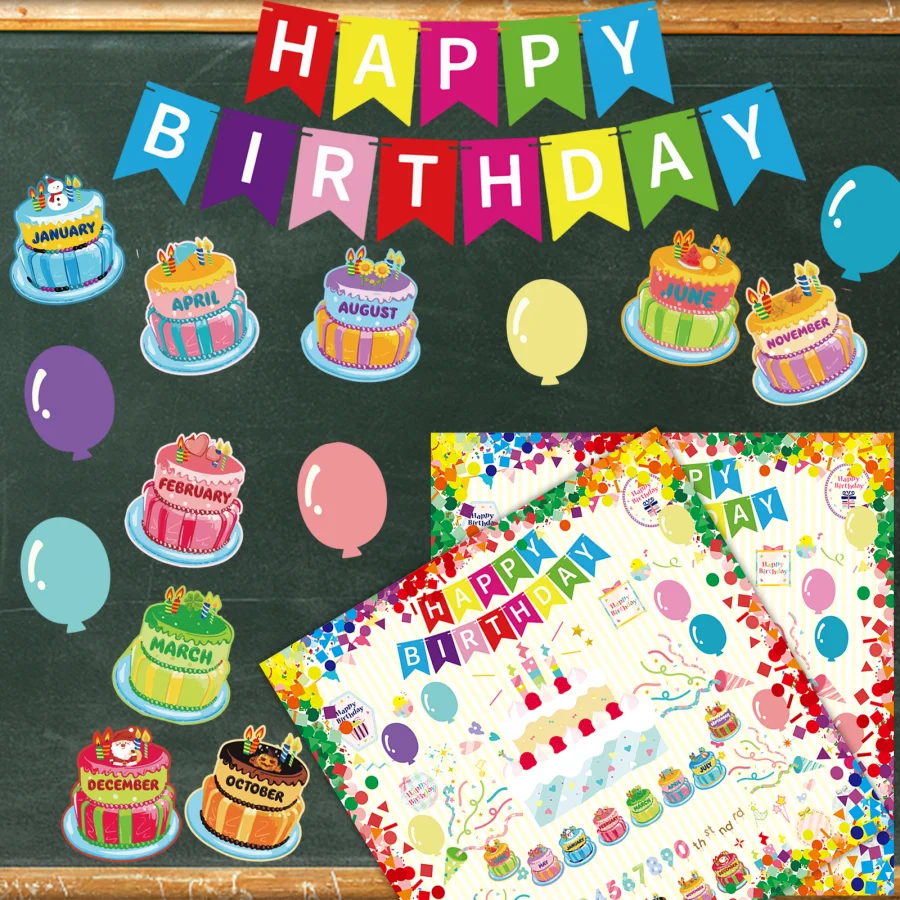 31 Pcs Happy Birthday Bulletin Board Set Birthday Wall Classroom Decoration Cutouts for Calendars Bulletin Boards Classrooms