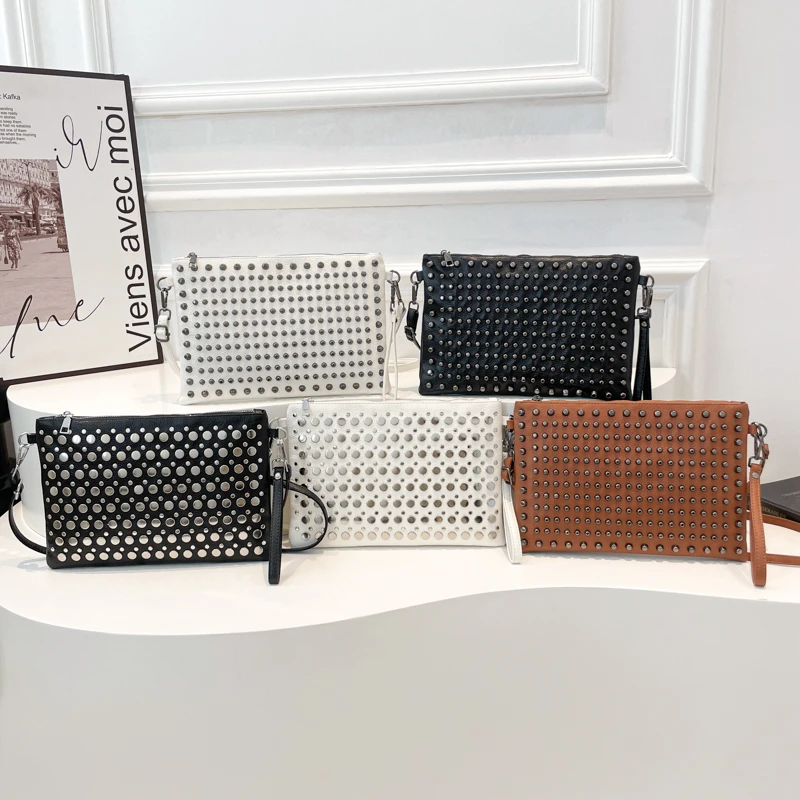 رائعة برشام تصميم بولي PU بلون سستة حقائب كتف حقائب نسائية عالية السعة للبيع 2025 حقائب كروسبودي عالية الجودة