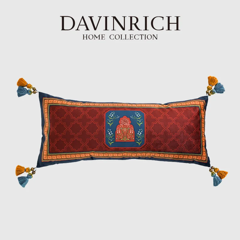 

DAVINRICH Decorative Bolster Pillow Cover Accent Cushion Velvet Pillow Sham With Tassels Long Bed Pillow 30x70cm Chic Home Decor