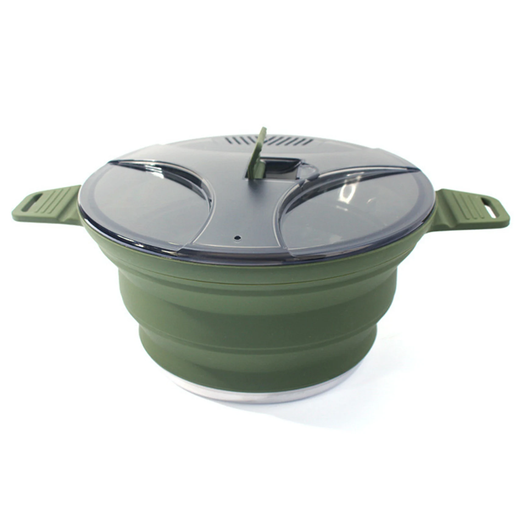 Outdoor Folding Pot Silicone Hiking Cooking Pot Portable Picnic Pot Stainless Steel Camping Cooker,Green