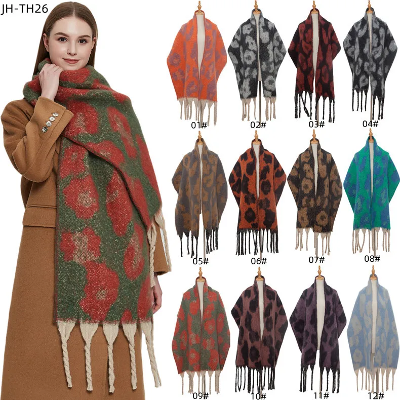 2024 Double Sided Floral Scarf Women Winter Thickened Warm Scarf Decoration Winter Dress Shawl Christmas Gift Birthday Gift