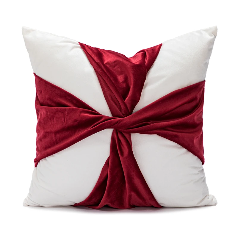 Soft Velvet Cushion Covers Christmas Classical Red White Pompom Ball Gift Present Pillowcase Living Room Bed Room Sofa Couch Bed