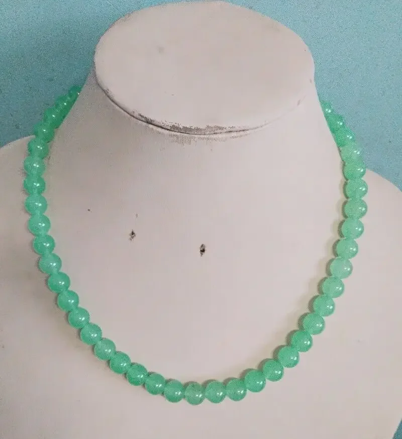 

Long 18" 8mm Natural Light Green Jade Gemstone Necklace