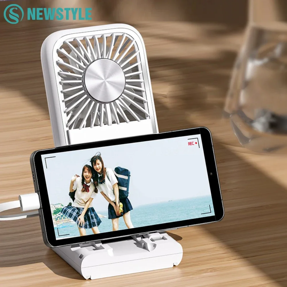 

Мини-складной шейный вентилятор с ледяным охлаждением, 3000 мАч, USB перезаряжаемый ручной охлаждающий вентилятор, внешний аккумулятор, кронштейн для телефона, настольный вентилятор 3 в 1