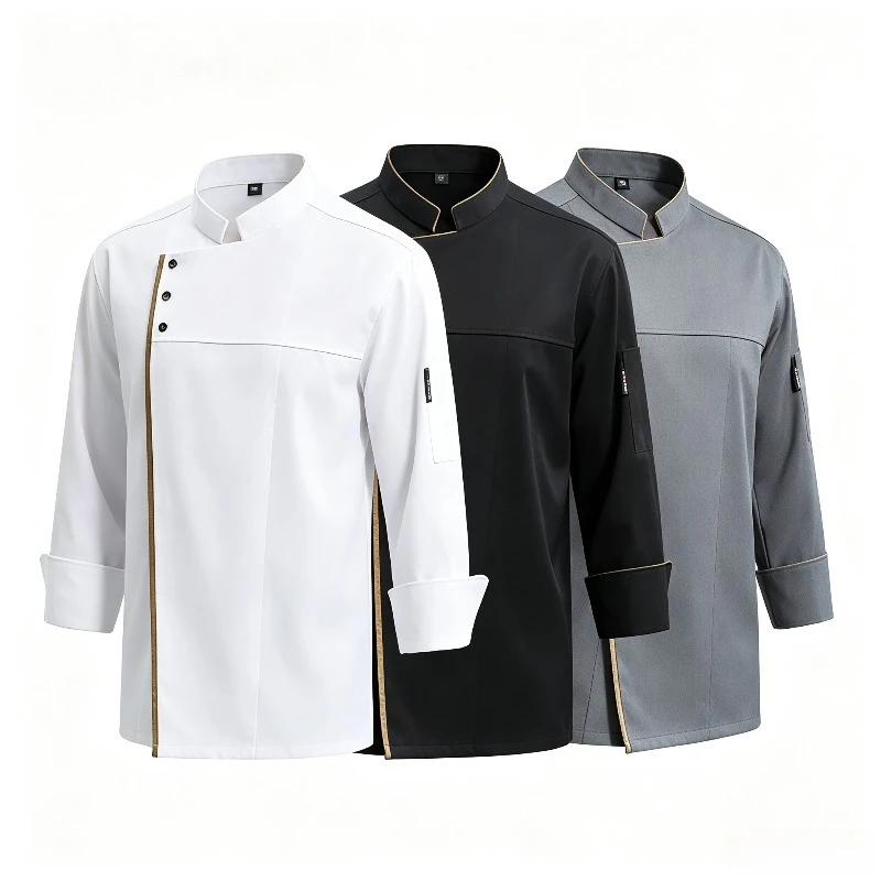 長袖シェフ作業服、ホテルレストラン、鍋料理レストラン、バックキッチン、作業服、ベーカリー、男性用および女性用作業服、トップス