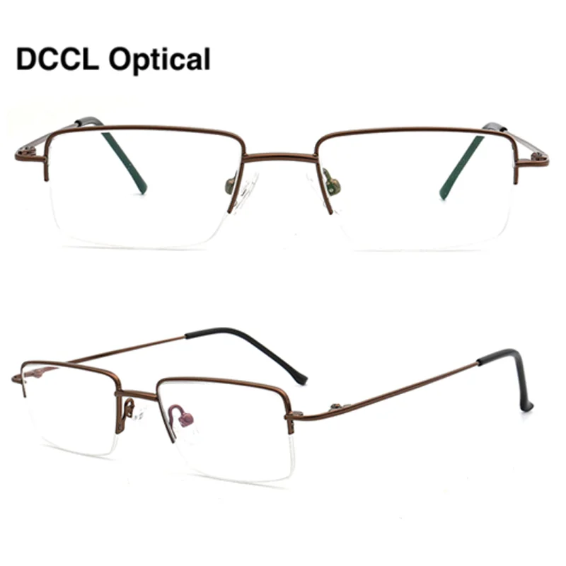 DCCL Modern Rectangle Half Rim Glasses Frame Semi-Rimless Flexible Optical Prescription Eyewear Memory Metal Myopia  Eyeglasses