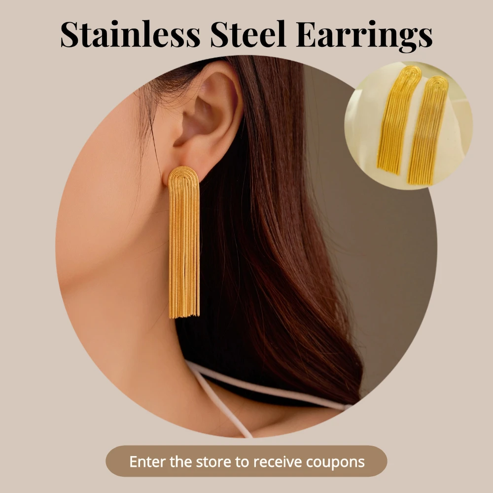 Stainless Steel Tassel Earrings Plated 18k Gold Color Non Tarnish Waterproof Trendy Jewelry Earrings For Women Gift