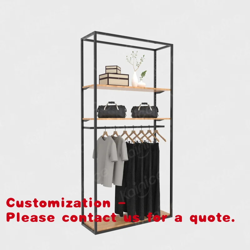 

Customize.Kainice Boutique Metal Wood Standing Display Racks Garment Clothes Shelf Stand High Quality Retail Shop Cloth