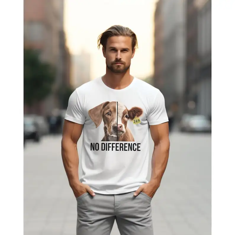 Vegan Activists Tee-Shirt Antispeciesism No Difference Calf and Dog Lovers Gift Ideas for Plant Based for Animal Liberation Tee