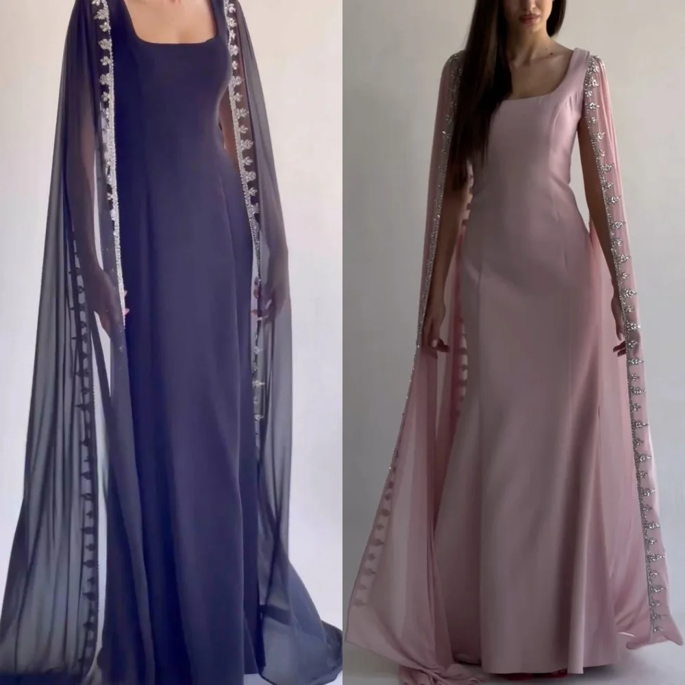 Jersey personalizado con cuentas drapeadas para graduación, corte en A, cuello cuadrado, vestido para ocasión a medida, vestidos por debajo de la rodilla, noche de Arabia Saudita