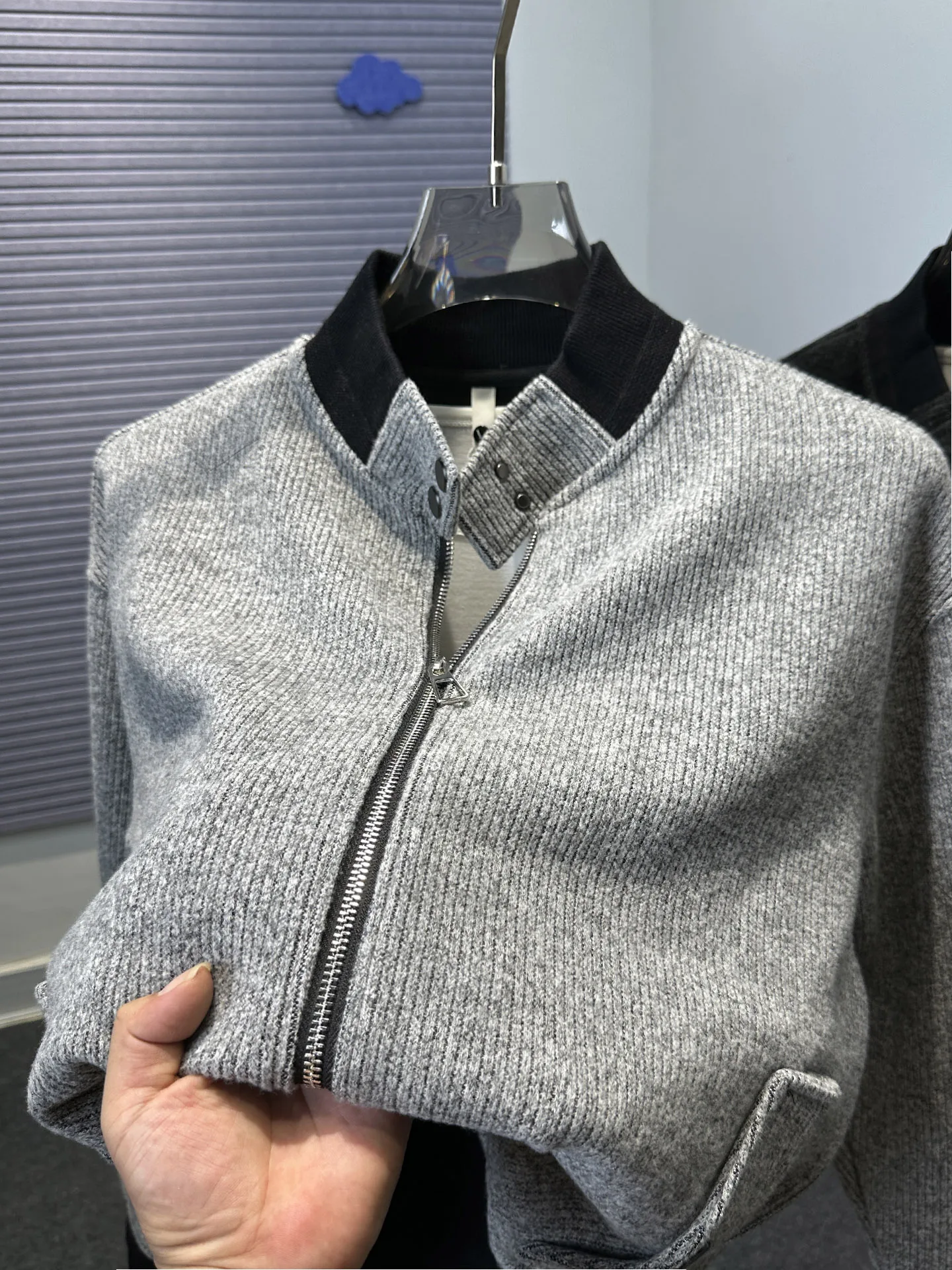 

Высококачественный мужской вязаный кардиган на молнии с воротником-стойкой, повседневная верхняя одежда свободного кроя для осени и зимы