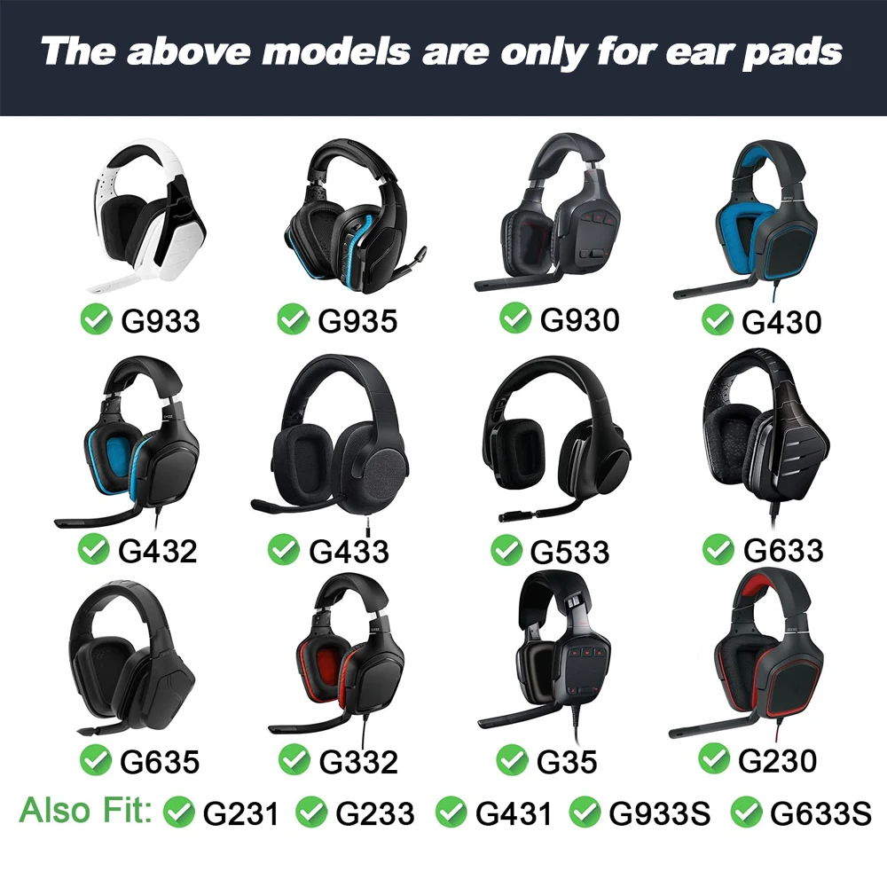 Earpads Compatible For Logitech G35 G930 G933 G933S G935 G633 G633S G635 G533 Memory foam Ear Pads Cushions Replacement Over-Ear