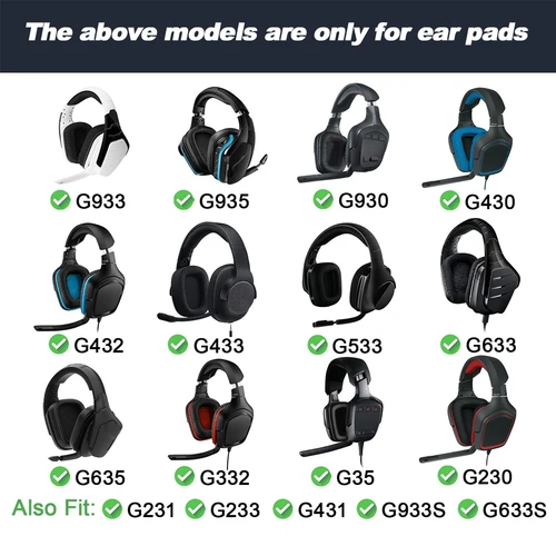 Imagen 2 del producto Almohadillas compatibles con Logitech G35 G930 G933 G933S G935 G633 G633S G635 G533, almohadillas de espuma viscoelástica para los oídos, cojines de repuesto supraaurales