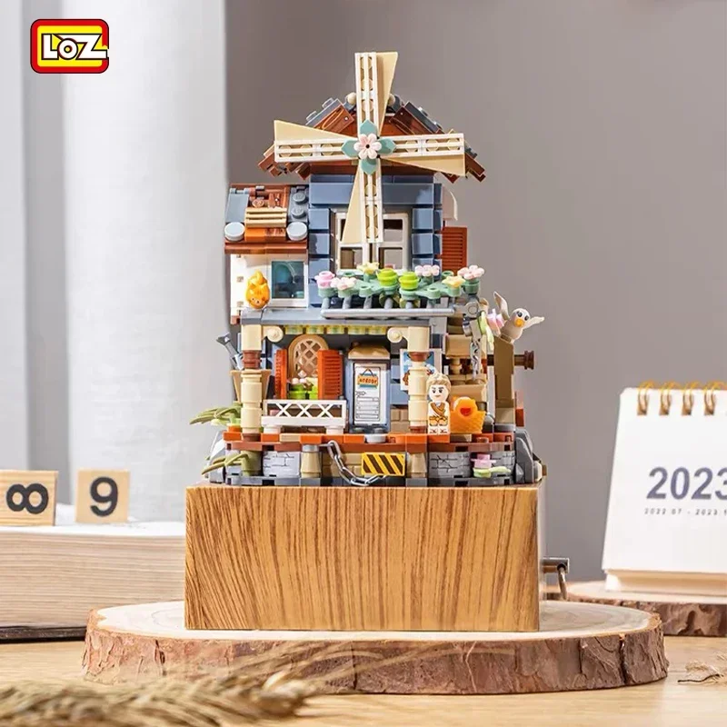 Original LOZ Building Blocks 799PC SClassical Windmill Music Box Assembly Desktop Decoration Model Children\'s Toys Birthday Gift