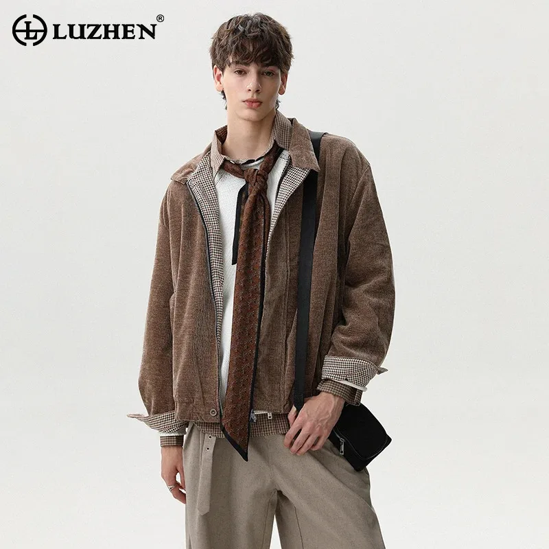 

LUZHEN High Quality American Style Plaid Liner Stand Neck Casual Jacket Men's 2025 Autumn New Fashion Handsome Male Coat JY4078
