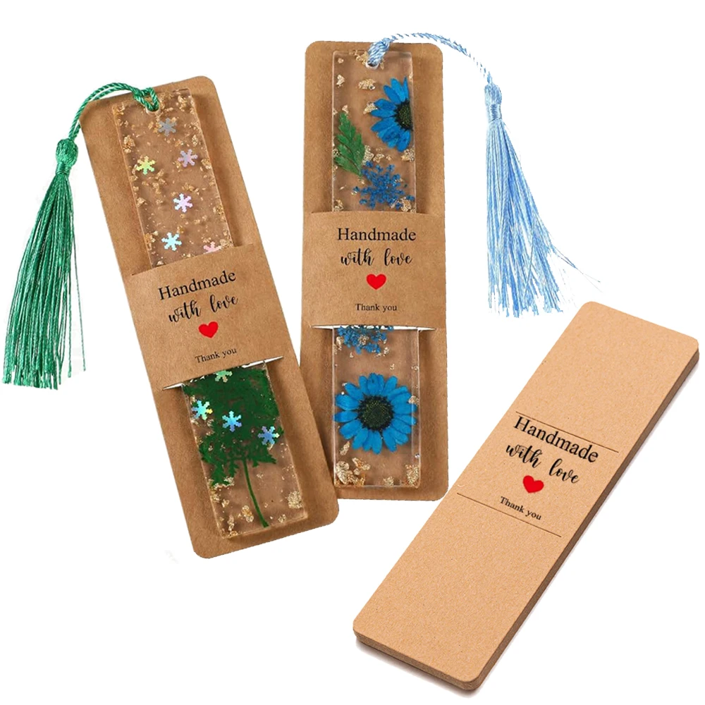 10/30/50pcs 4.5x15cm Kraft Resin Bookmark Sleeves DIY Display Card Holder for Bookmark Wrapping Small Business Packaging Supply