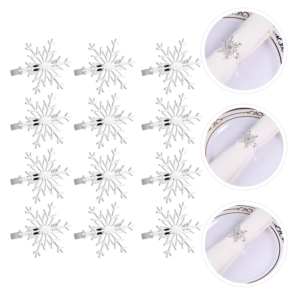 

12 Pcs Gold Decor Snowflake Napkin Buckle Decorative Clasps Buckles Ring Silver Christmas Rings