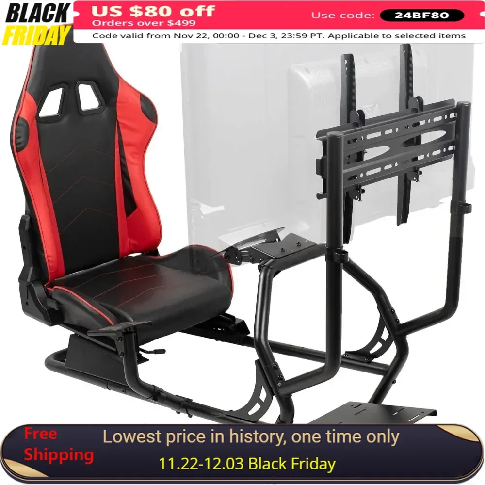 

Gaming Chair with TV Mount, Wheel Stand, Gear Mount, Chairs and Frame Only, Racing Simulator Cockpit, Gaming Chair