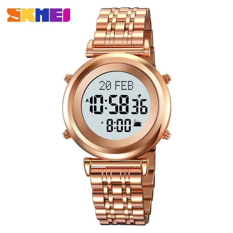 ساعة Skmei الرجالية الإلكترونية، حزام فولاذي دائري، إشارة مرجعية، اتجاه موجه، ساعة إلكترونية متعددة الوظائف