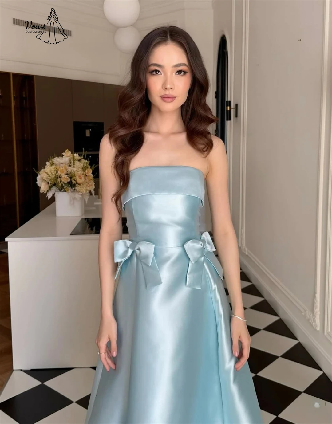 Vows-vestidos de fiesta de noche elegantes, vestido de noche de lujo 2025, línea de satén, vestido de baile hecho a medida, bata de velada para mujer