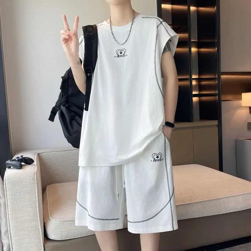 

Teen Boys Sleeveless Tank Top Set Summer Lightweight Breathable Sports Suit Trendy Minimalist Activewear
