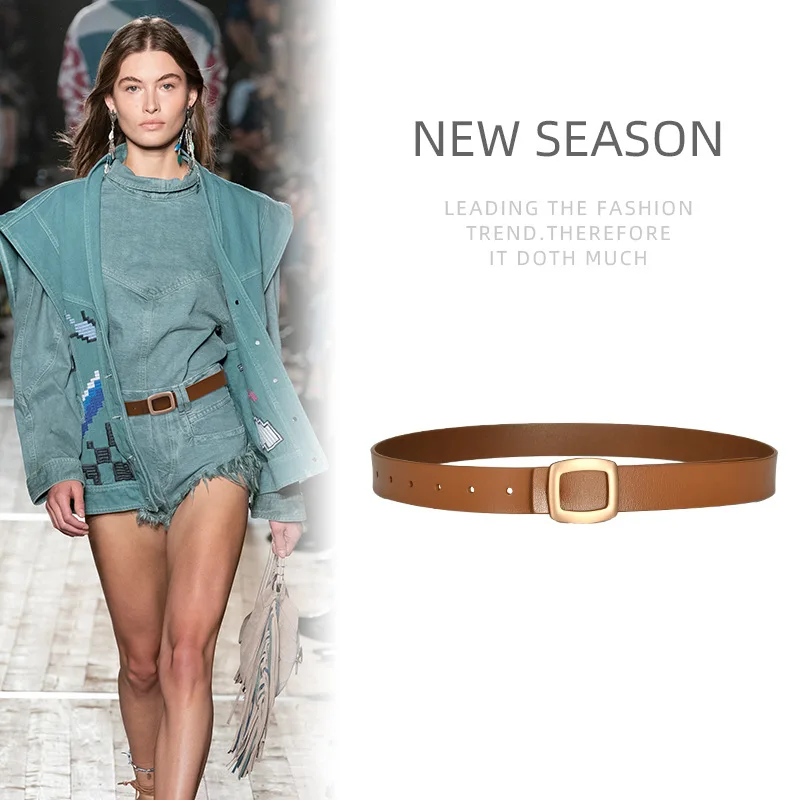 Женский кожаный ремень в стиле ретро, универсальный джинсовый ремень, плащ, брюки и платье, простой и модный ремень из натуральной кожи.