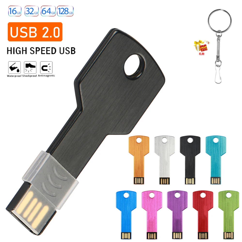

Metal Key USB Flash Drive 64GB Real Capacity Memory Stick Creative Key Chain High Speed Pen Drives 32GB Black Pendrive U Disk