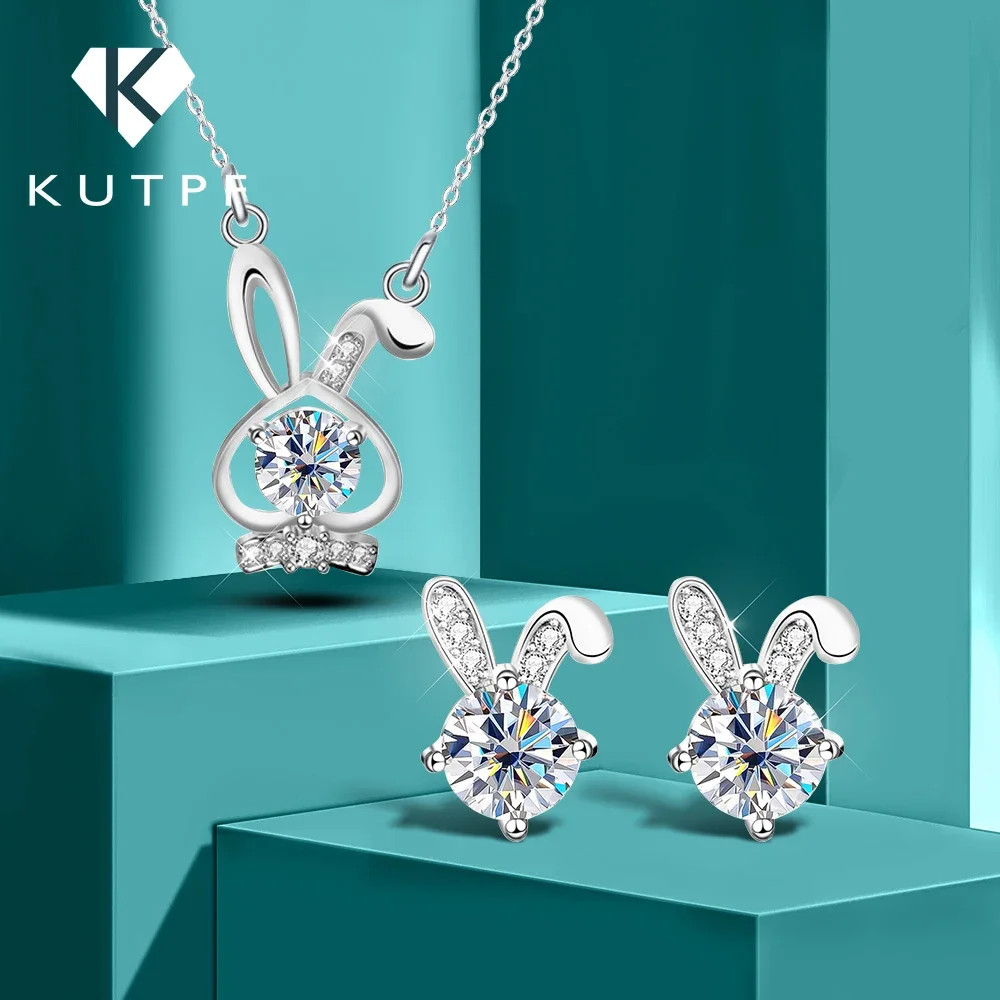 0.5carat Rabbit Moissanite Diamond Jewelry Set with Gra Certificate 925 Sterling Silver Pendant Necklalce Stud Earring for Women