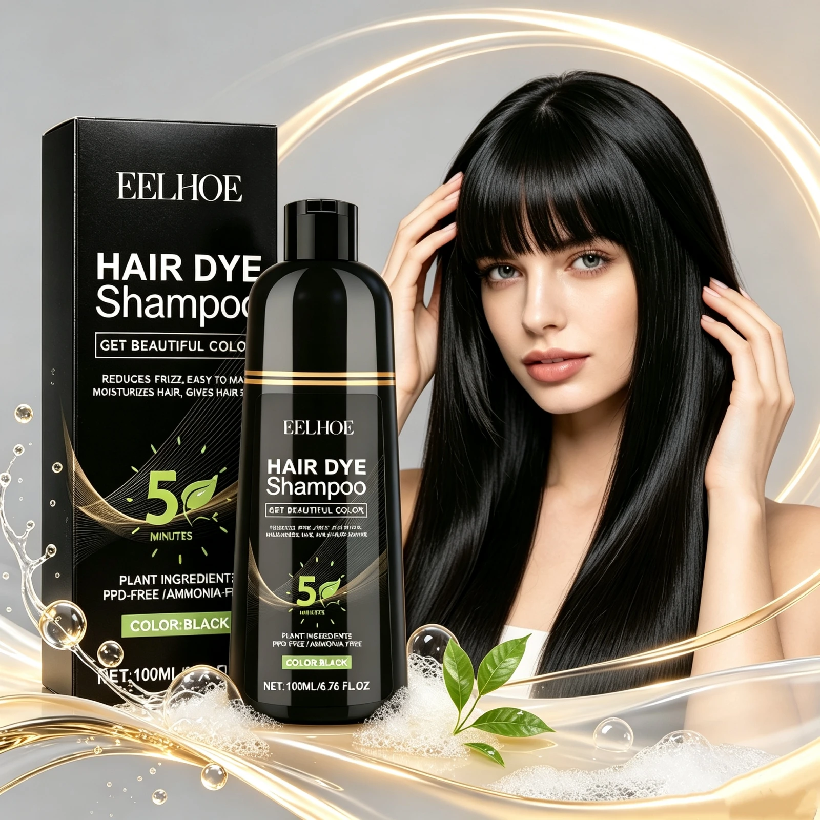 Black Hair Dye Shampoo Fast‑Tint Hair‑Washing Formula Revitalize Dull Strands At‑Home Cover Gray Hair Ebony Hue Coloring Shampoo
