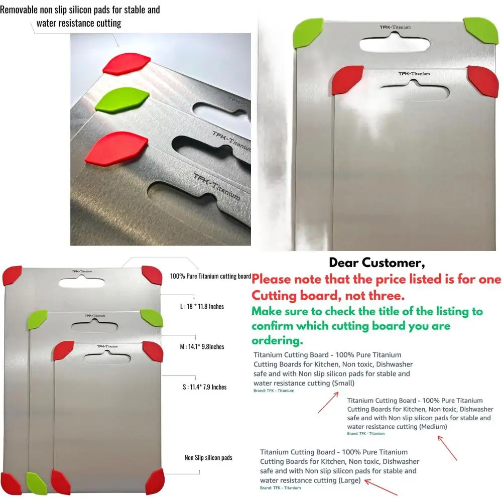 

Pure Titanium Kitchen Cutting Board - Non-toxic, Dishwasher Safe, with Anti-slip Silicone Pads for Small Size