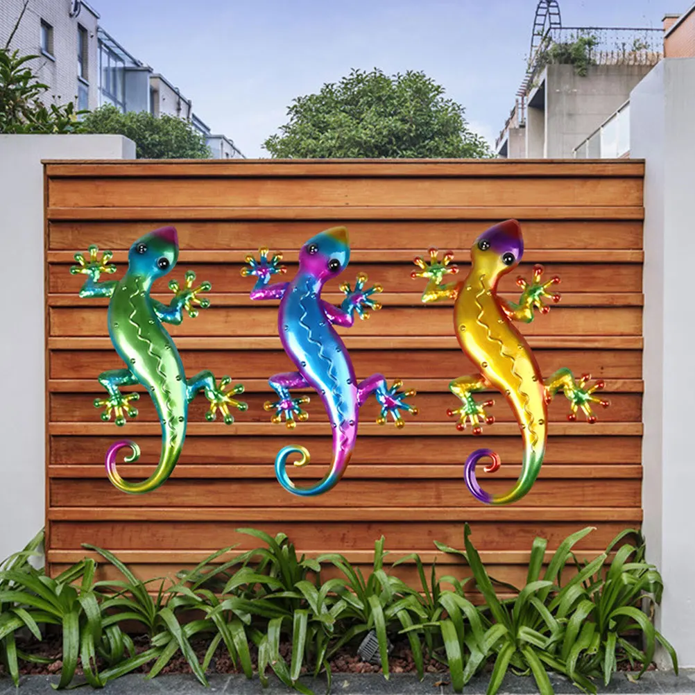 

3pcs Lizard Statue Garden Wall Art Metal Iron Decor Accessories Sculpture naments Home Decoration Crafts Wall Pendants Gift