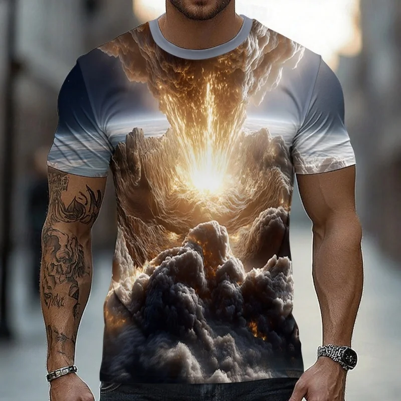 Cloud Cave Pattern T-Shirt For Men Volcanic Erupt 3D Printed Tees Summer Casual T Shirts O-Neck Top Loose Street Short Sleeves