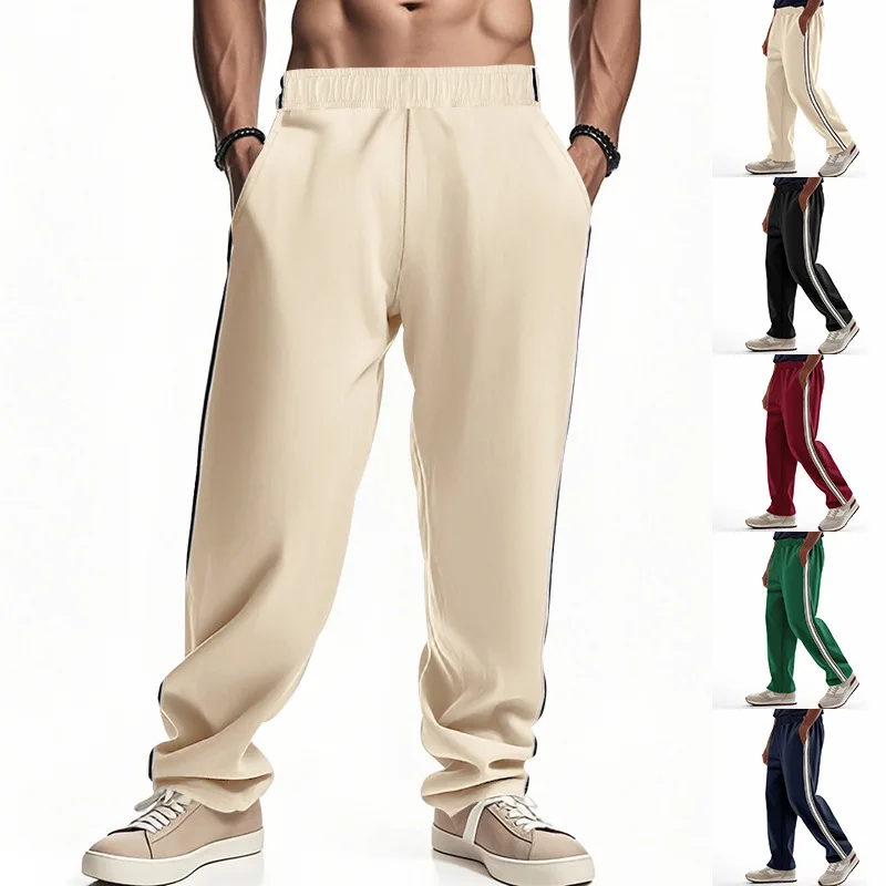 

Men Casual Pants High Waist Ankle Length Straight Pant Elastic Waist Pockets Loose Fit Solid Casual Spliced Sports 2025