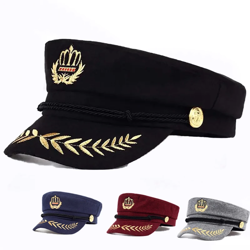 

Luxury Fashion Vintage Warm Hat Men Women Autumn Winter FlatMilitary Berets Captain Adjustable Sailor Caps Navycap Hats