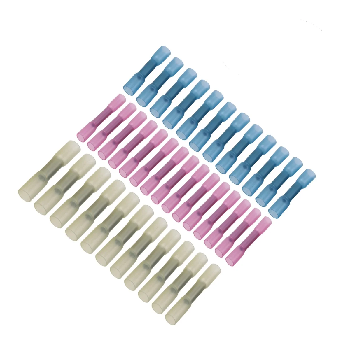 

50pcs Heat-Shrink Terminal Set Waterproof Insulated Crimp Connectors Heatshrinkable Butt Terminals for Wet Damp Areas 3 Sizes