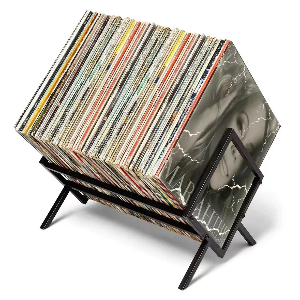 Single Tier Vinyl Record Storage Matte Black Vinyl Record Holder 80 To 100 Lp Capacity CD Record Display Rack Magazine Bookshelf