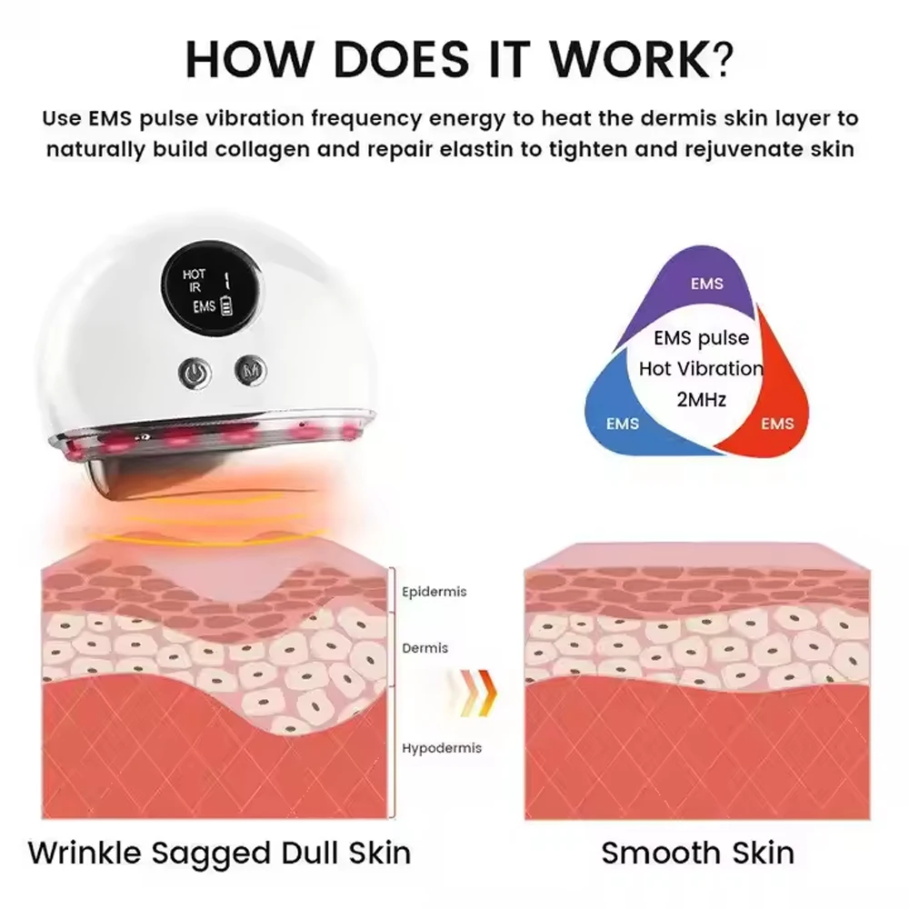 ไฟฟ้า Guasha นวด EMS อุปกรณ์ยกกระชับใบหน้าการบีบอัดร้อนการสั่นสะเทือนคอ Face Scraping กระชับผิว Anti-Aging อุปกรณ์