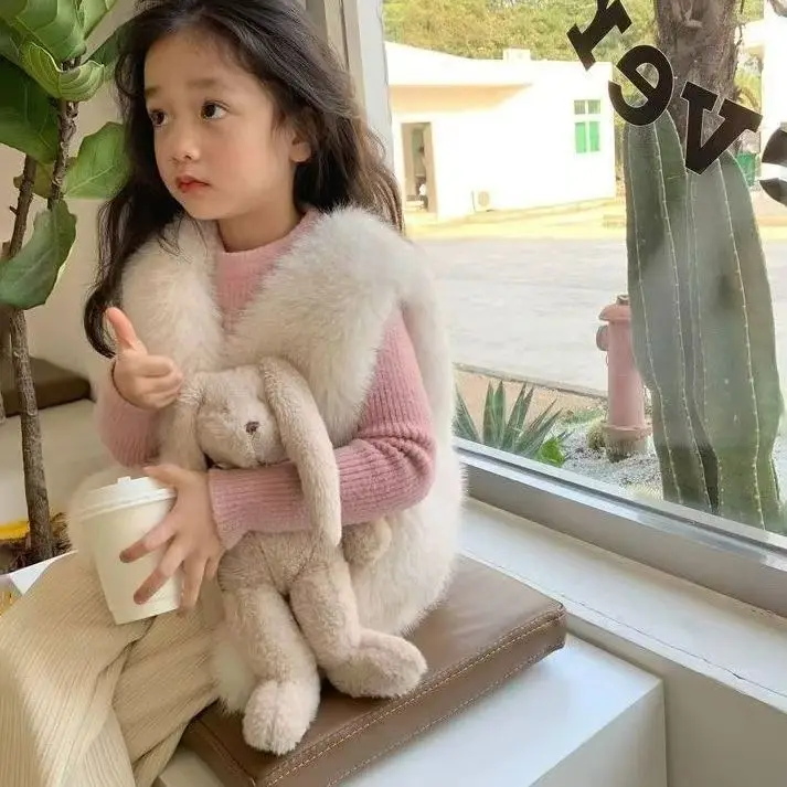 Children Fur Vest Wearing A Western Style Girl Camisole New Chinese Style Furry Fur Autumn and Winter Girl Baby Vest Trend