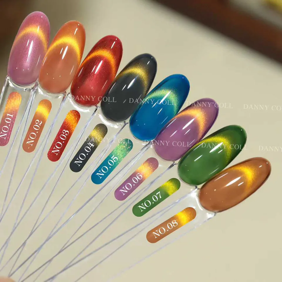Set de esmaltes de gel ojo de gato color marrón otoñal, libre de HEMA/TPO, magnético de lujo, UV LED, kit de barniz 4