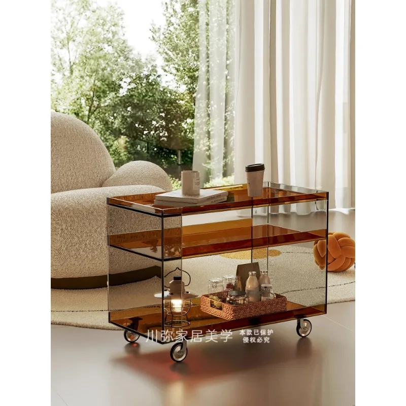 

Light luxury coffee table mobile trolley acrylic side table dining car living room sofa tea table can be household snack rack