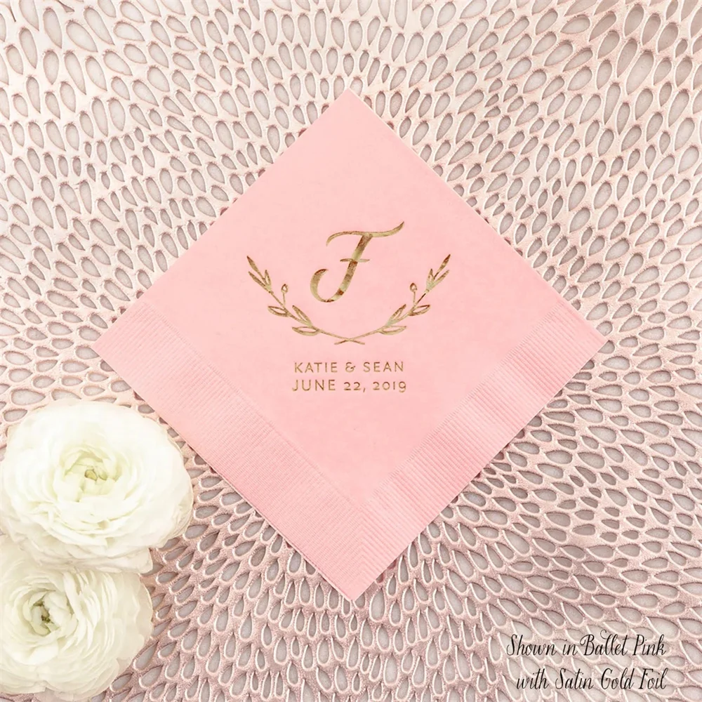 50PCS Personalized Cocktail Napkins with Initial Branches Design - Wedding Cocktail Napkins, Engagement Party, Initial Monogram