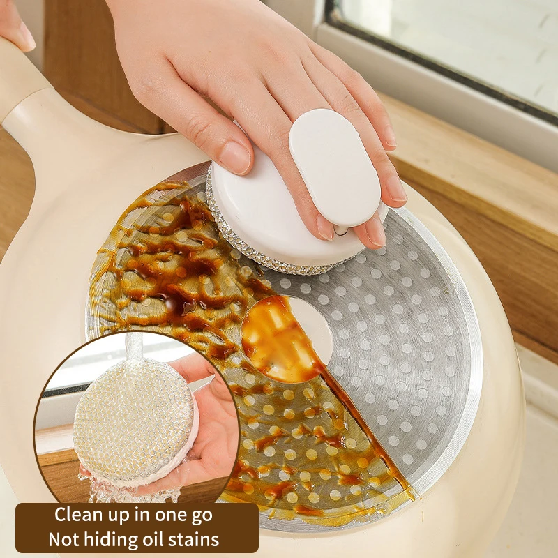 Stainless Steel Cleaning Balls With Handle Non-Falling Steel Wire Household Cleaning Anti-Rust Washing Plate Bowl Brush Reusable