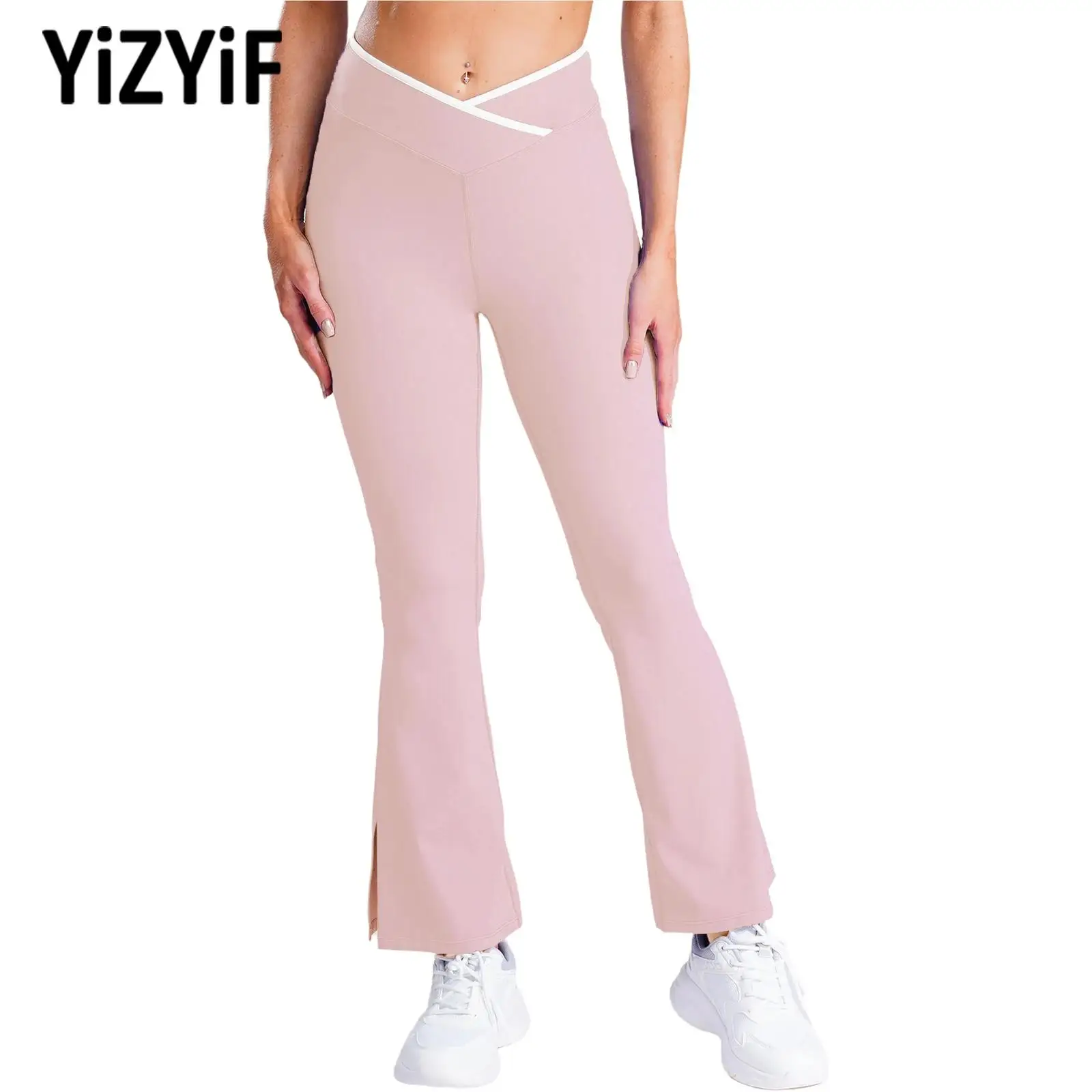 

Женские расклешенные брюки для йоги с v-образным вырезом спереди, эластичные боковые леггинсы с разрезом и расклешенным низом, костюмы для тренировок в тренажерном зале, фитнес-костюмы, спортивная одежда, активная одежда