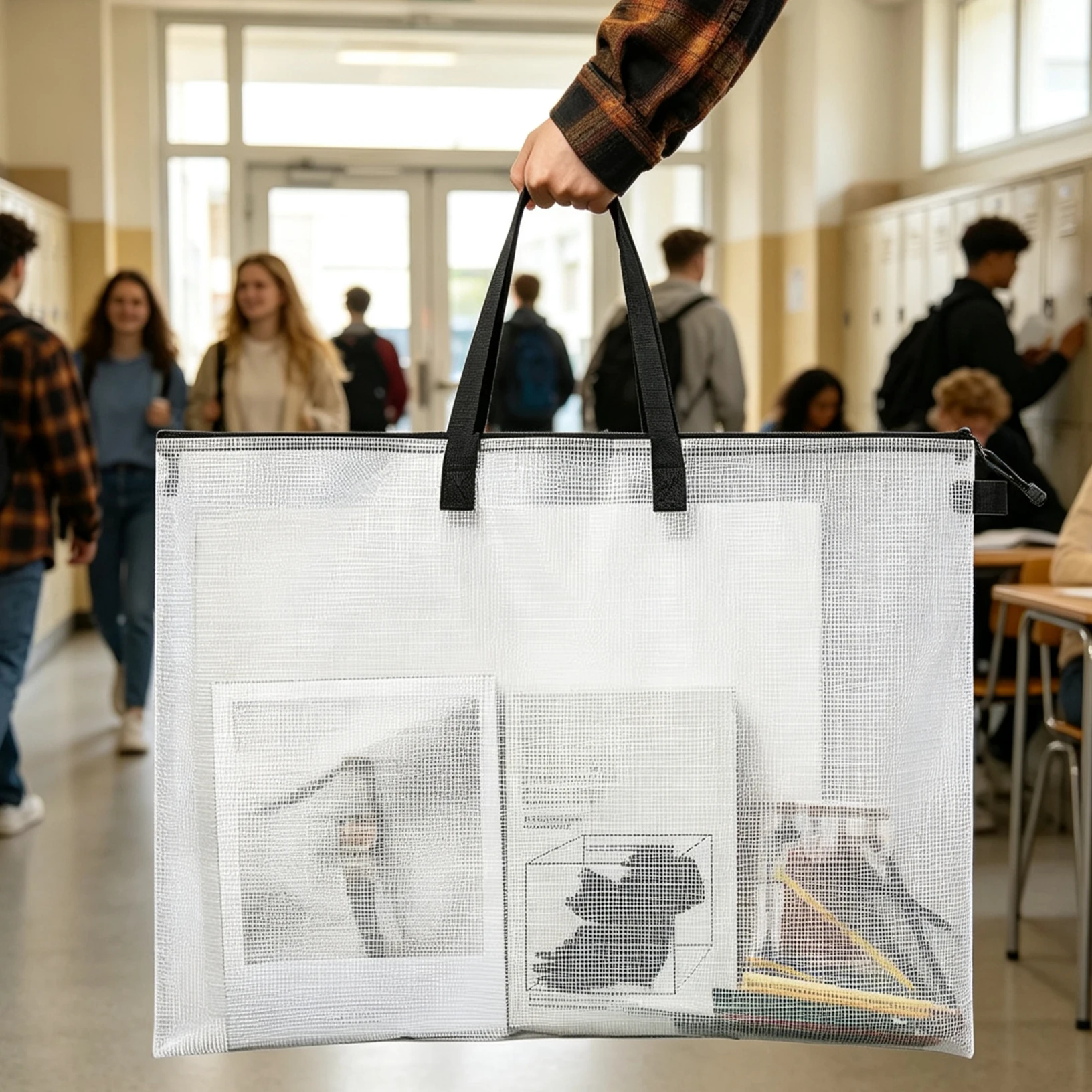 Large Capacity Transparent PVC Mesh File Zipper Bag Document Organizer Folder For Poster Artwork School Office Accessories