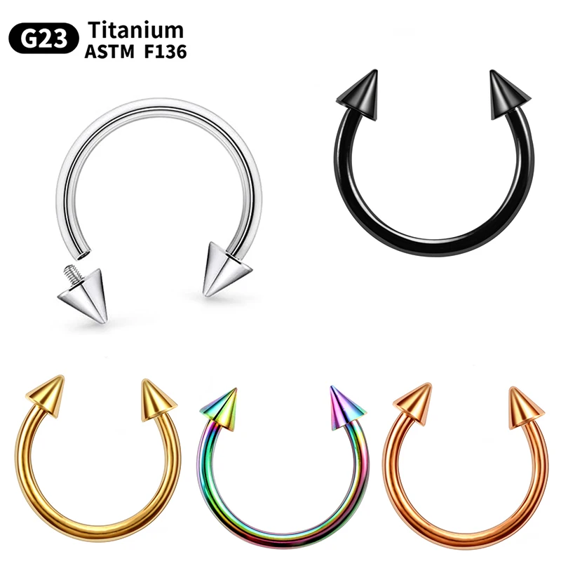 1PC G23 Titanium Circular Piercing Nose Septum Horseshoe Ring External & Internal Threaded Ear Cartilage Tragus Body Jewelry