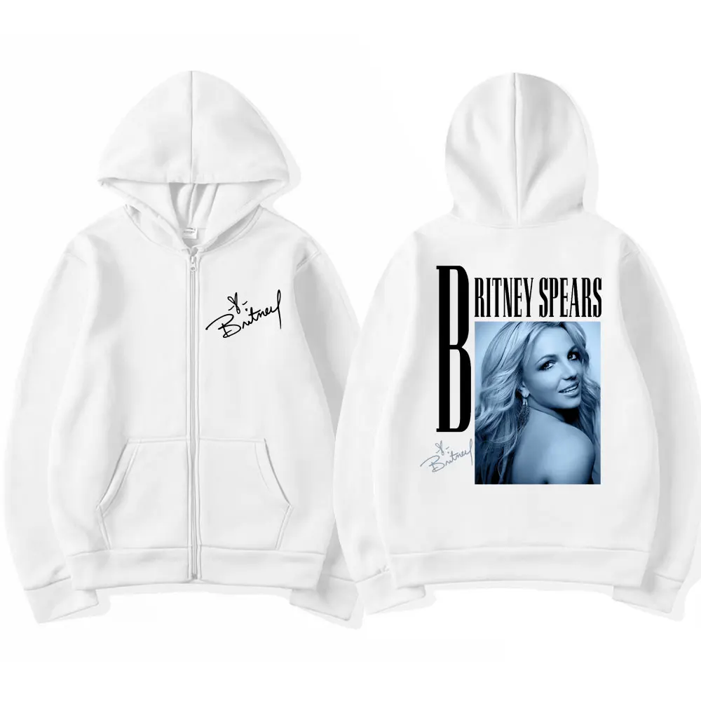 Hip Hop Singer Britney Spears Zip Up Hoodies Men Women Oversized Harajuku Fleece Sweatshirt Ieisure Cardigan Hoodie Streetwear