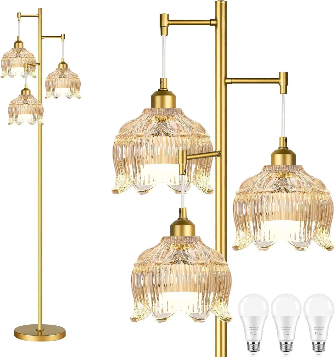 

Золотой напольный светильник для гостиной, спальни, в стиле Mid-Century Modern, латунный, в форме дерева, с плафоном из янтарного стекла