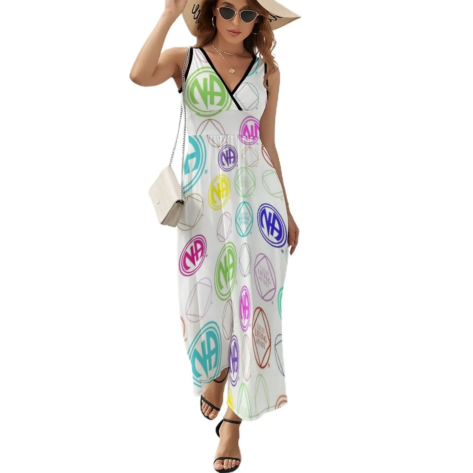 Colorful NA Symbols and Logos Narcotics Anonymous Gift Sleeveless Dress Dress woman